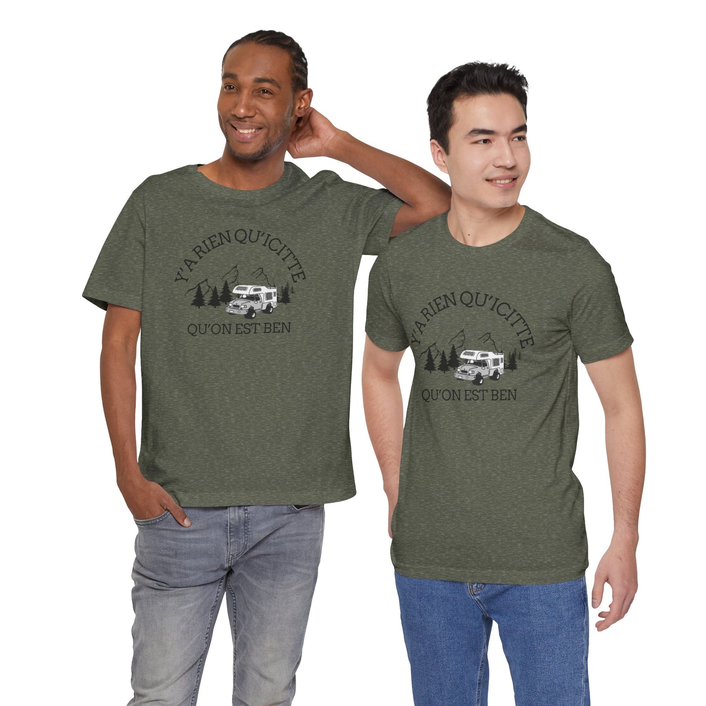 Adventure Spirit Unisex Short Sleeve Tee – 'Y'a Rien Qu'Icitte' Design-Crée_ation Nature DC