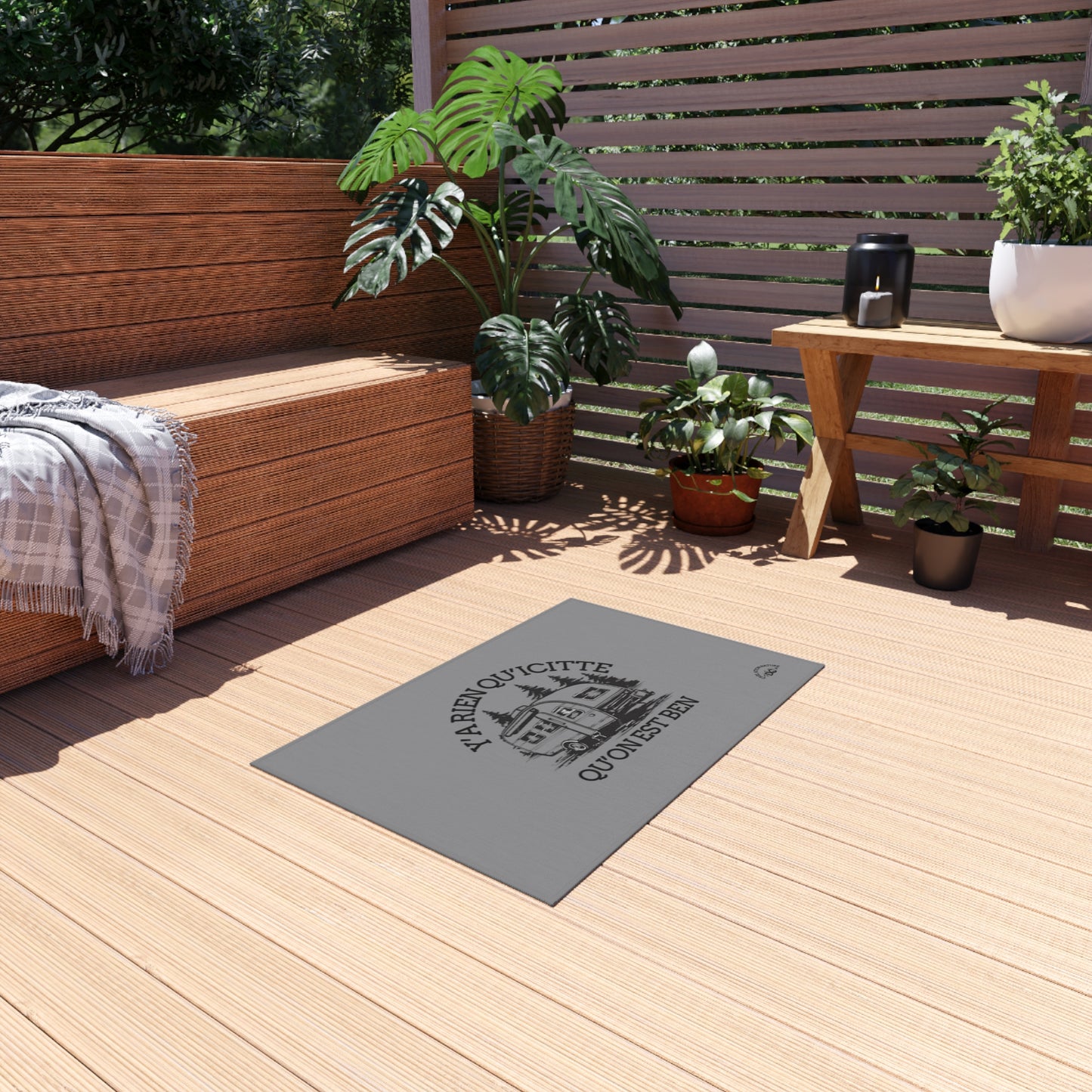 Camping Outdoor Rug with Vintage Camper Design - Perfect for Patios & RVs