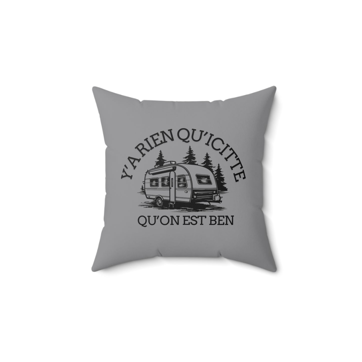 coussin décoratif-Retro Camping Square Pillow - 'Y'a Rien Qu'icitte Qu'on Est Ben'-Crée_Ation Nature DC