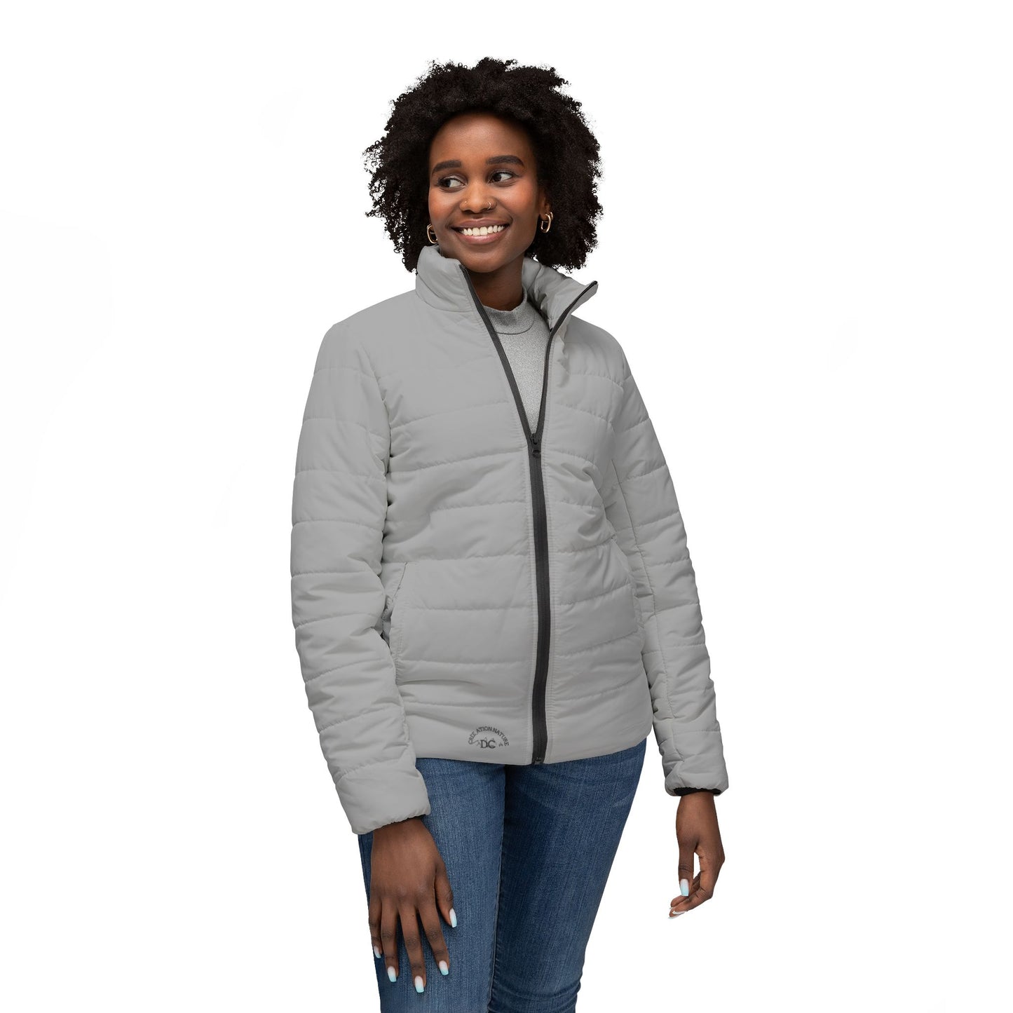 Cozy Women’s Puffer Jacket with Inspirational Quote - Crée_ation Nature DC