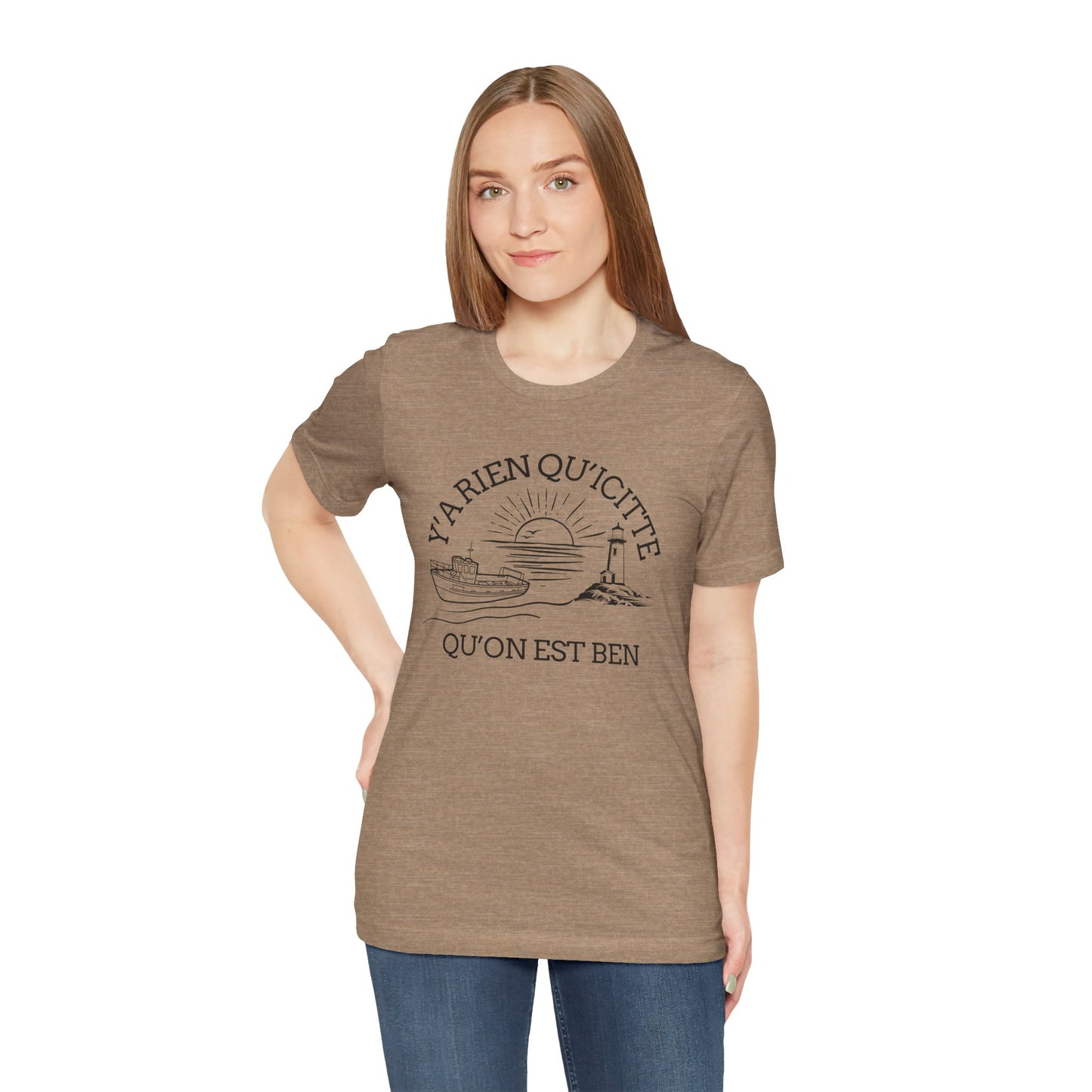 Sunset Sailboat Unisex Tee - Y'a rien qu'icitte Qu'on est ben - Crée_ation Nature DC