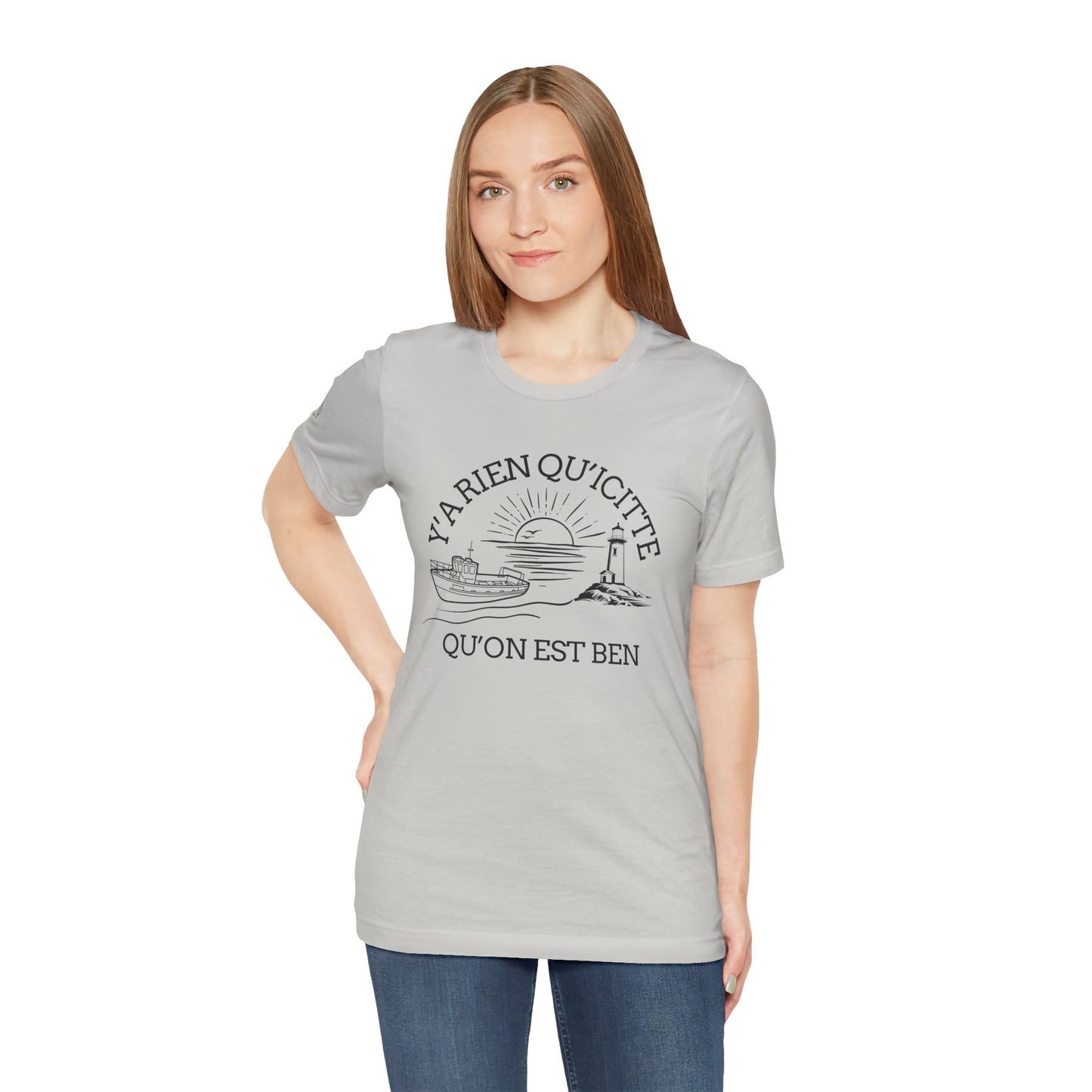 Sunset Sailboat Unisex Tee - Y'a rien qu'icitte Qu'on est ben - Crée_ation Nature DC
