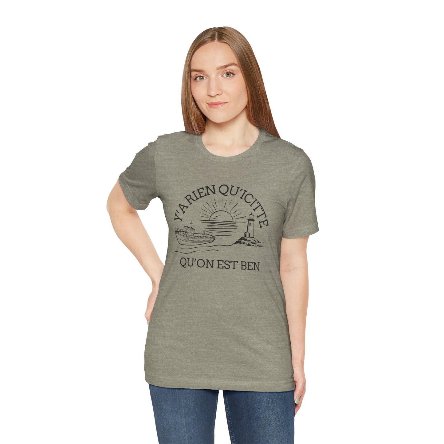 Sunset Sailboat Unisex Tee - Y'a rien qu'icitte Qu'on est ben - Crée_ation Nature DC