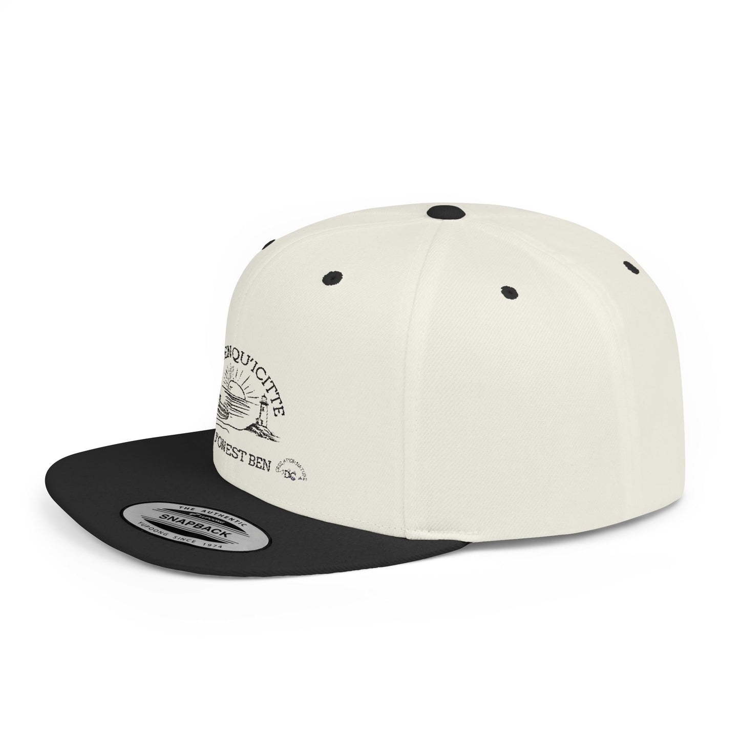 Inspirational Quote Flat Bill Snapback Hat - 'Ya Rien Qu'citte Qu'on Est Ben' -Crée_ation Nature DC