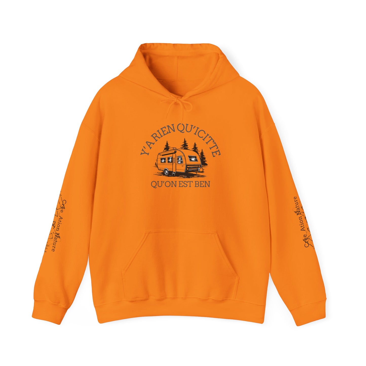 hoodie - Cozy Adventure Hooded Sweatshirt - ‘Ya Rien Qu’Quitté Qu’on Est Ben’ Design