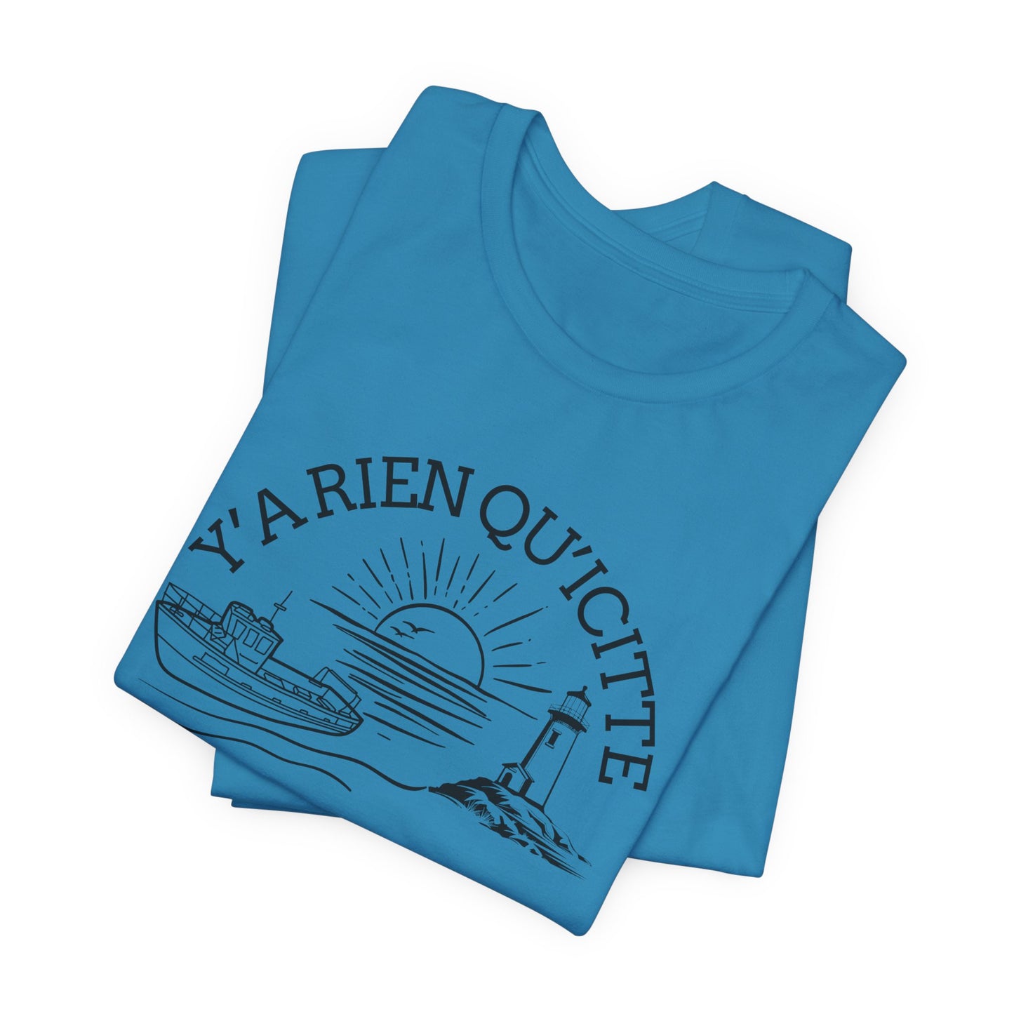 Sunset Sailboat Unisex Tee - Y'a rien qu'icitte Qu'on est ben - Crée_ation Nature DC