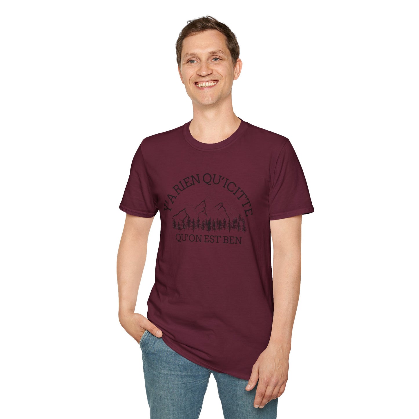 Nature-Inspired Unisex Softstyle T-Shirt - "Ya Rien Qu`Icitte" Design