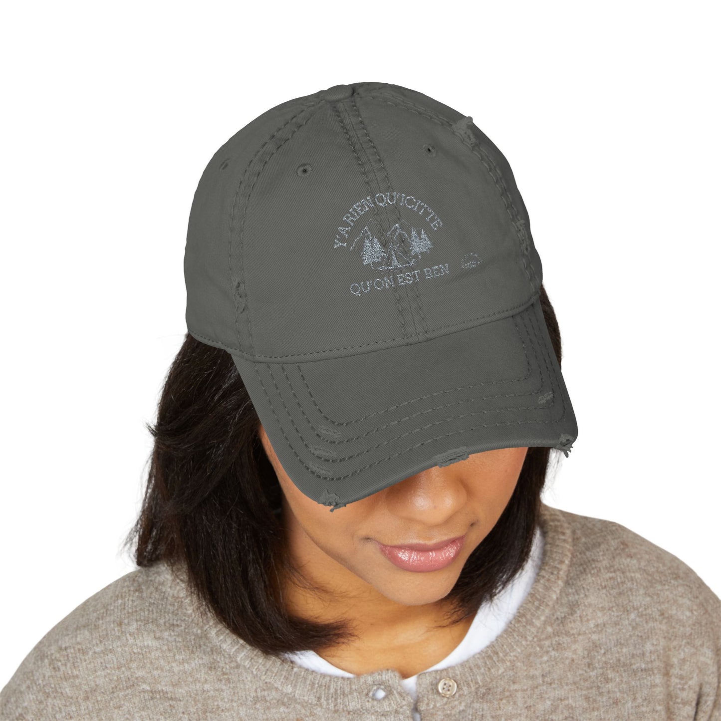 Distressed Dad Hat with Embroidered Mountain Design- Crée_ation Nature DC
