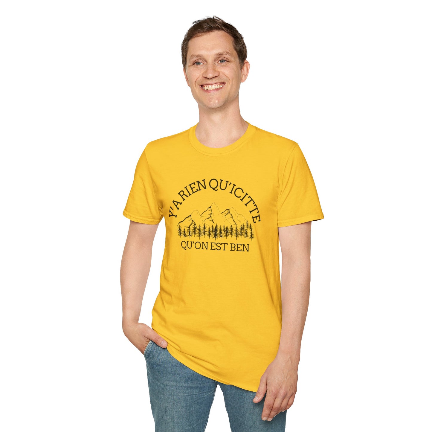 Nature-Inspired Unisex Softstyle T-Shirt - "Ya Rien Qu`Icitte" Design