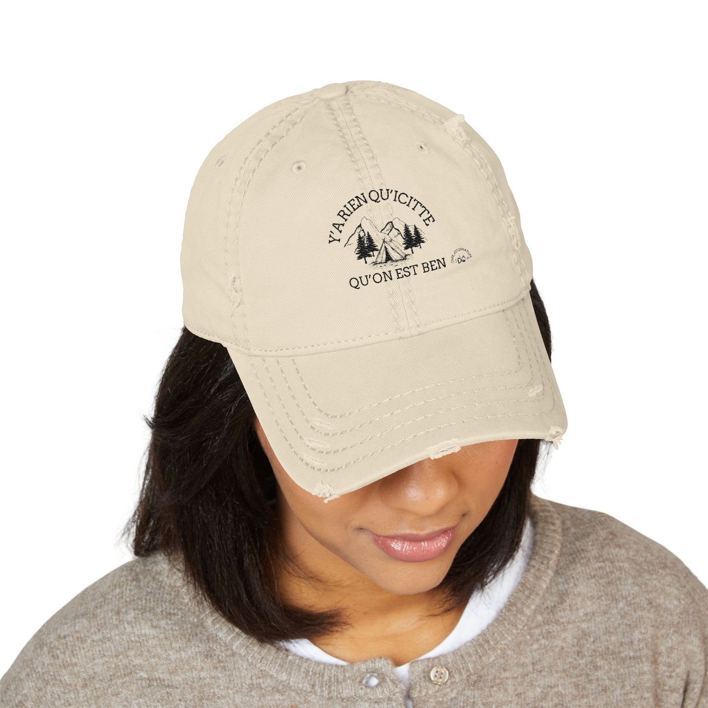 Distressed Dad Hat - Vintage Camping Vibes with Embroidery - Crée_ation Nature DC