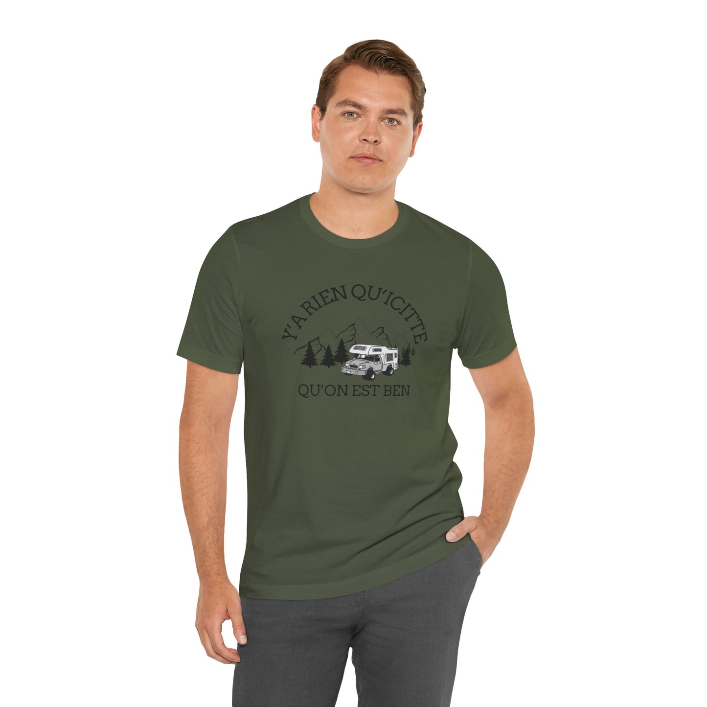 Adventure Spirit Unisex Short Sleeve Tee – 'Y'a Rien Qu'Icitte' Design-Crée_ation Nature DC