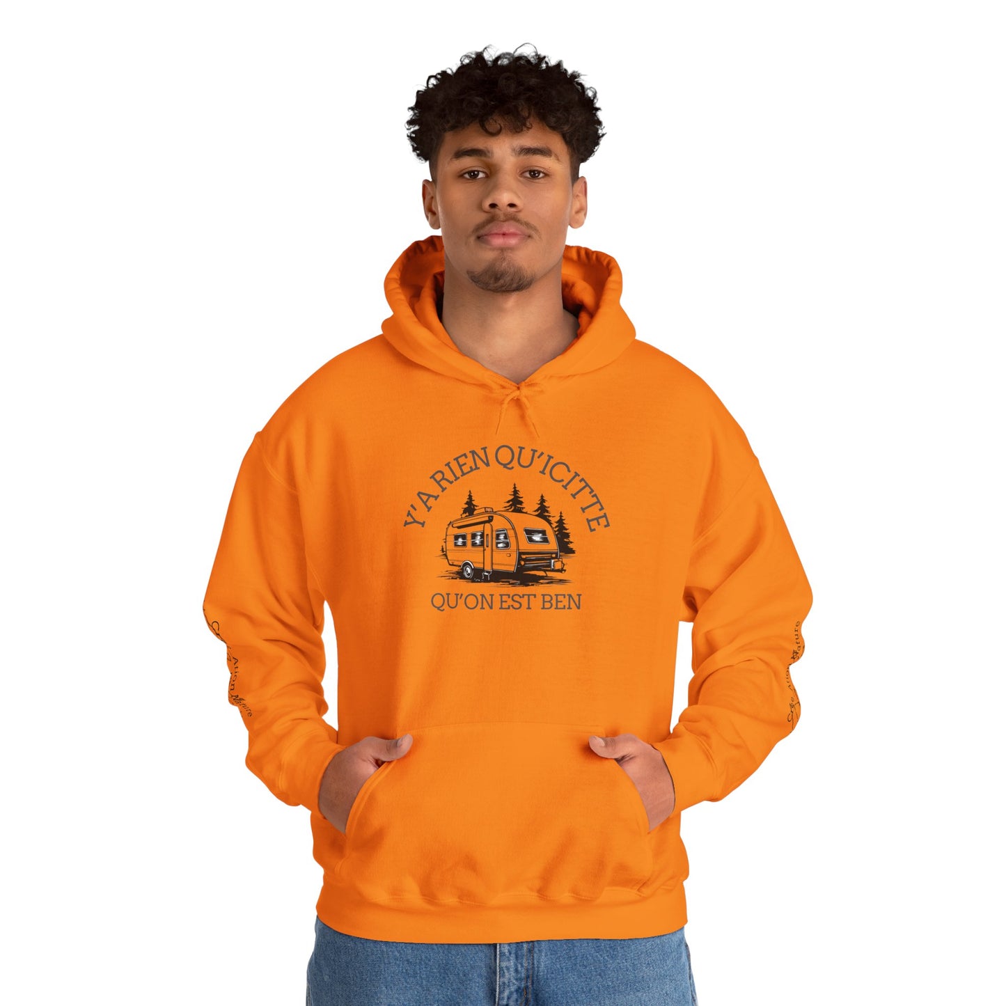hoodie - Cozy Adventure Hooded Sweatshirt - ‘Ya Rien Qu’Quitté Qu’on Est Ben’ Design