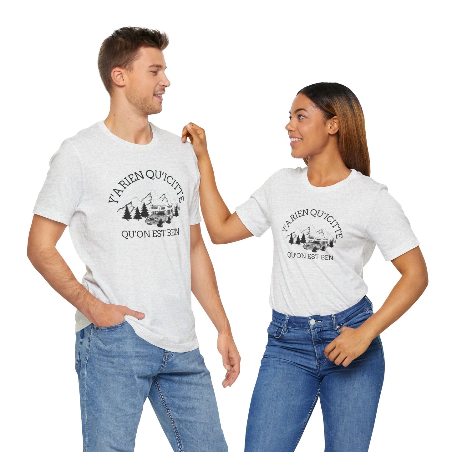 Adventure Spirit Unisex Short Sleeve Tee – 'Y'a Rien Qu'Icitte' Design-Crée_ation Nature DC