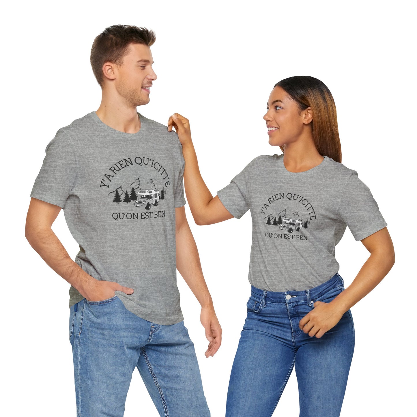 Adventure Spirit Unisex Short Sleeve Tee – 'Y'a Rien Qu'Icitte' Design-Crée_ation Nature DC
