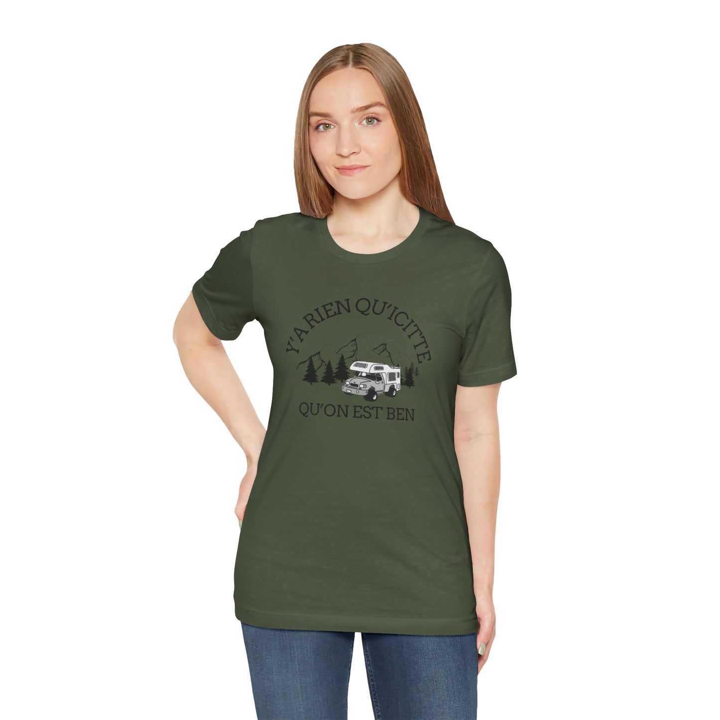 Adventure Spirit Unisex Short Sleeve Tee – 'Y'a Rien Qu'Icitte' Design-Crée_ation Nature DC