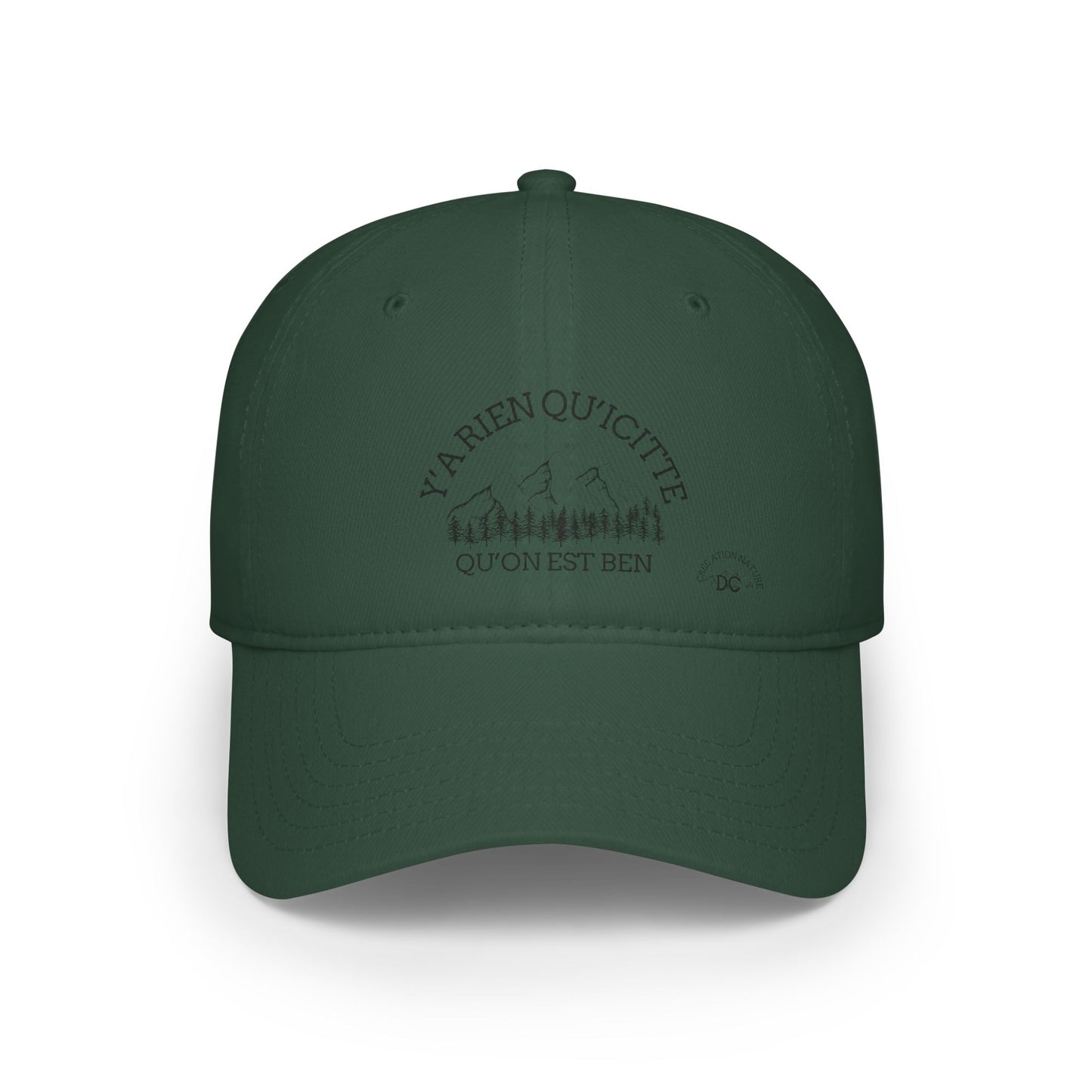 Red Low Profile Baseball Cap - Nature Inspired Design "Ya Rien Qu'Quitte Qu'On Est Ben" - Crée_ation Nature DC