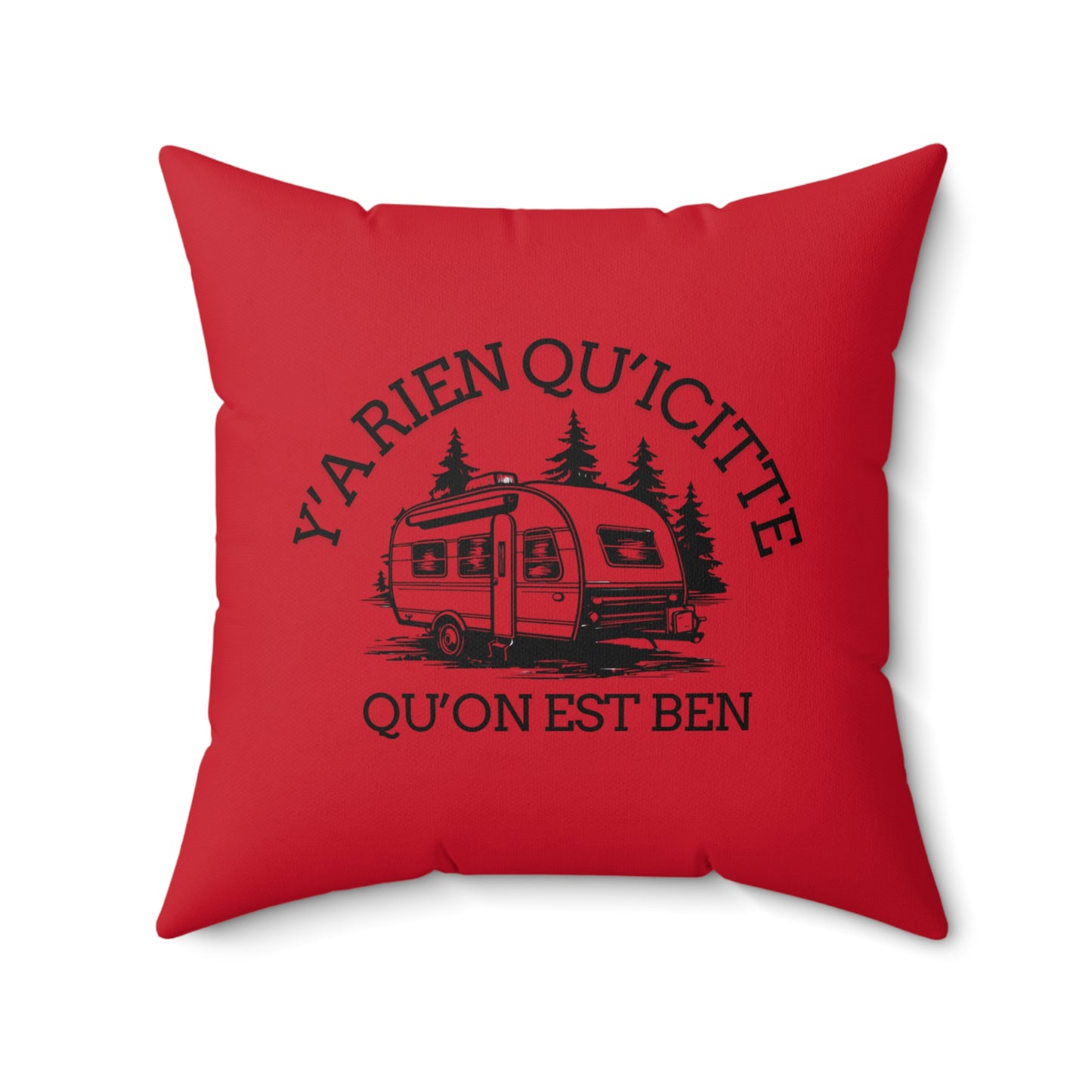 Cozy RV-Themed Square Pillow - 'Y'a Rien Qu'citte Qu'on Est Ben'-Crée_Ation Nature DC