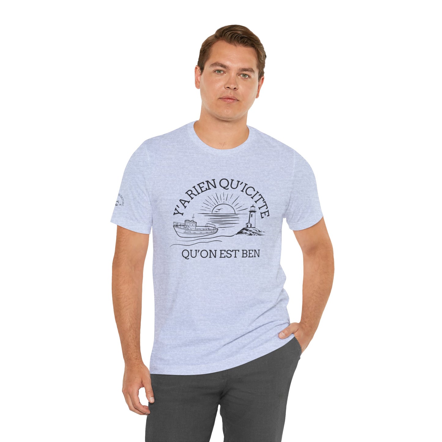 Sunset Sailboat Unisex Tee - Y'a rien qu'icitte Qu'on est ben - Crée_ation Nature DC