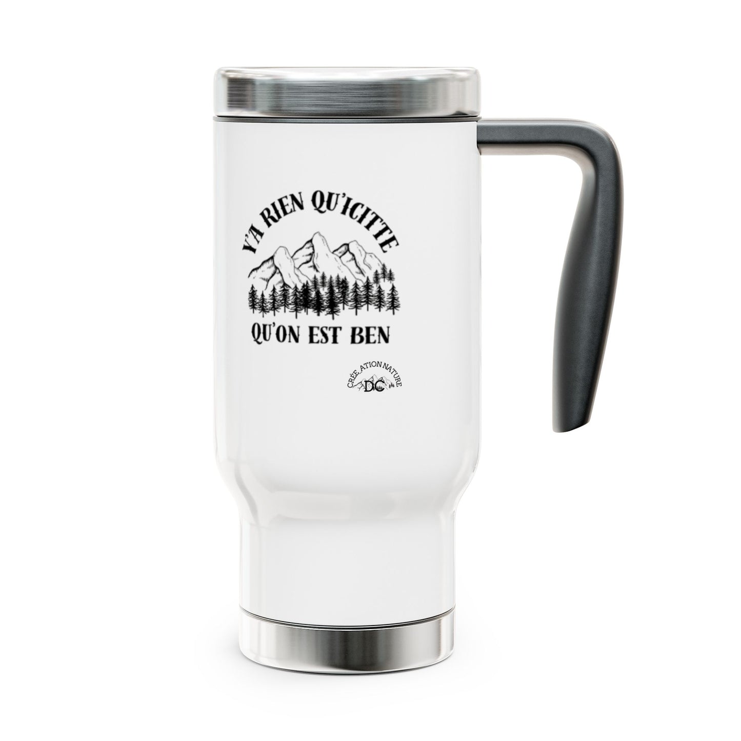 Adventure Awaits Stainless Steel Travel Mug - 14oz with Handle - Great for Outdoors, Camping & Road Trips