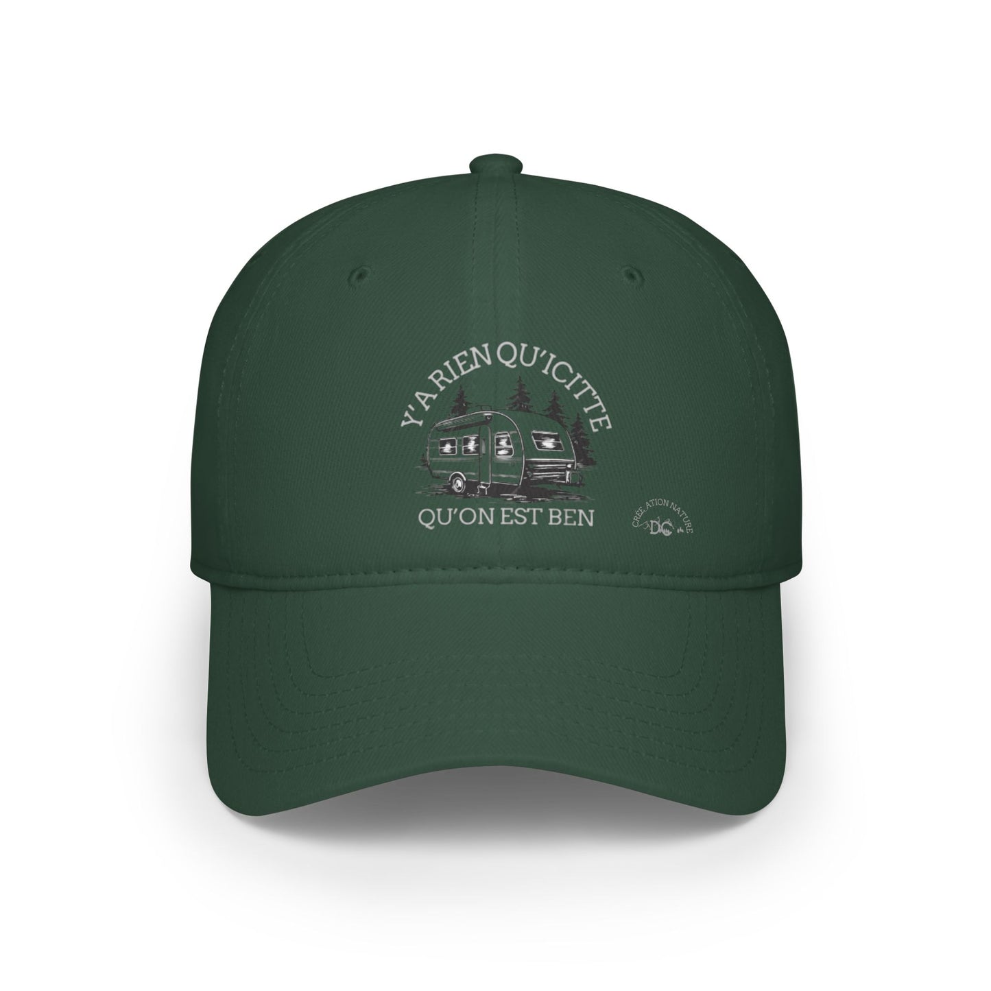 Red Low Profile Baseball Cap - 'Ya Rien Qu'citte Qu'on Est Ben' Design Crée_ation Nature DC