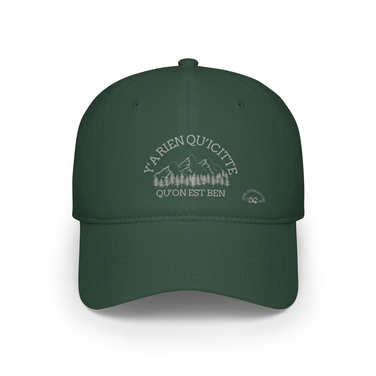 Casual Red Low Profile Baseball Cap - 'Ya Rien Qu'Excite Qu'On Est Ben' - Crée_ation Nature DC