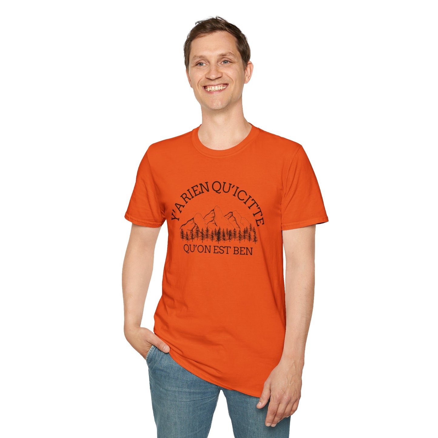 Nature-Inspired Unisex Softstyle T-Shirt - "Ya Rien Qu`Icitte" Design