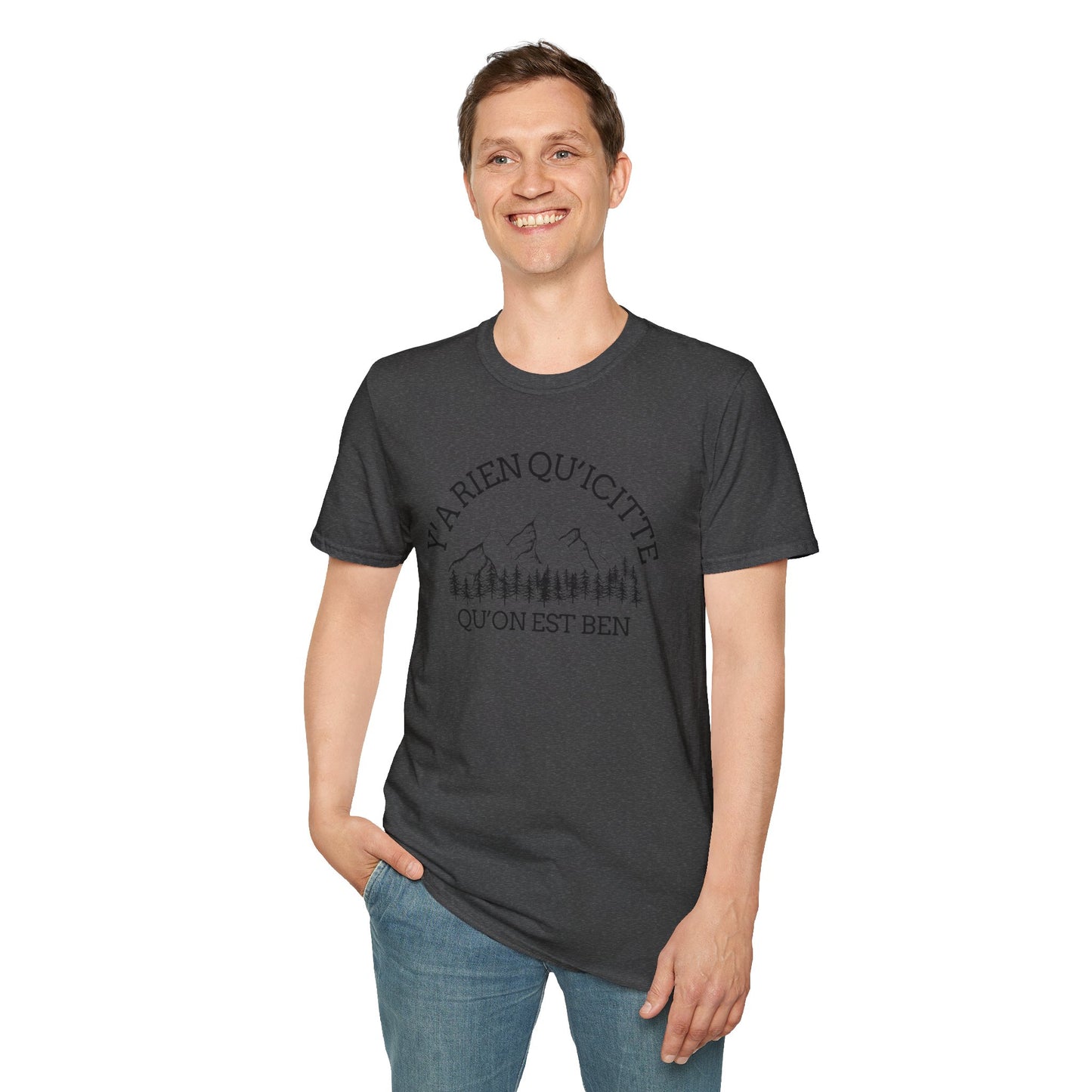 Nature-Inspired Unisex Softstyle T-Shirt - "Ya Rien Qu`Icitte" Design