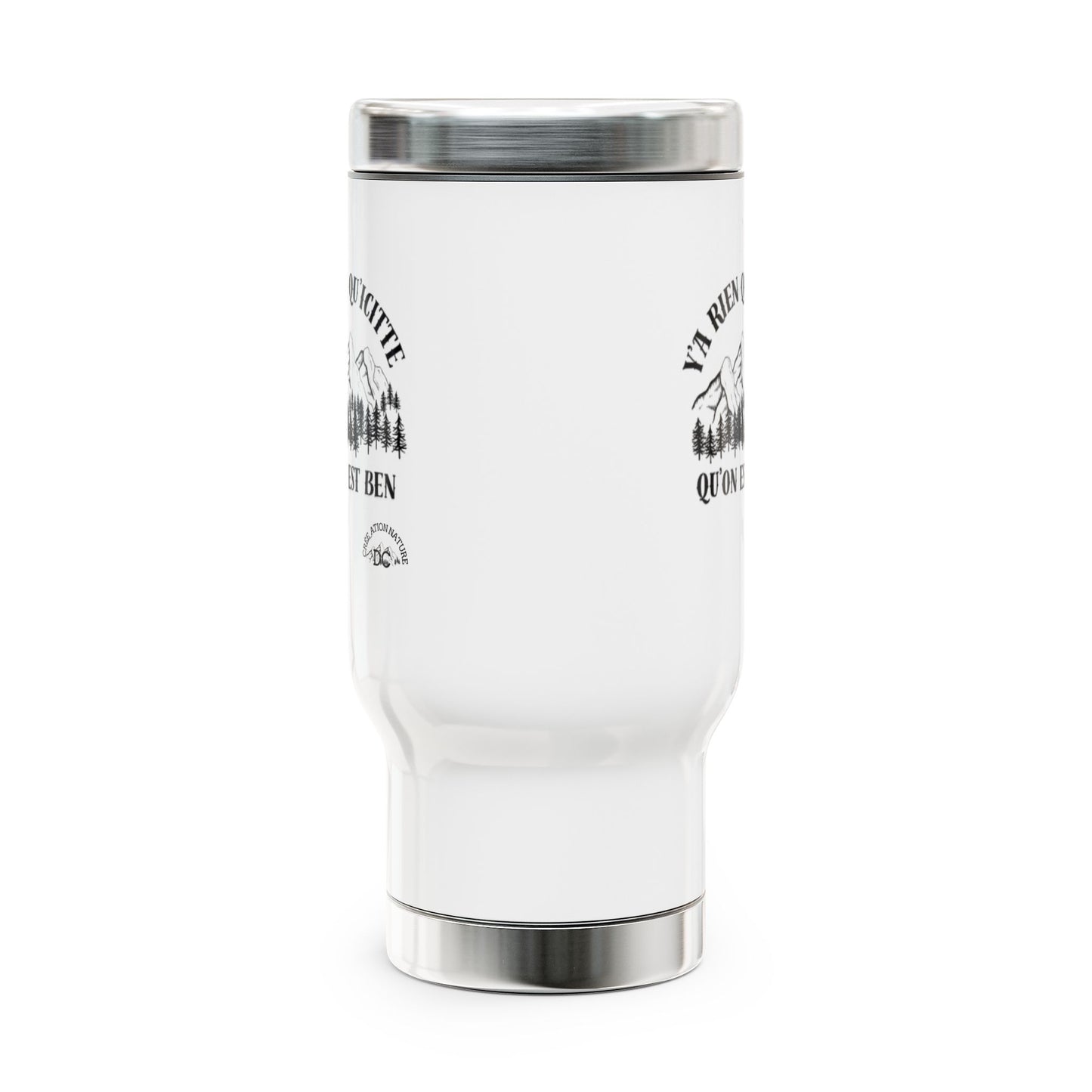 Adventure Awaits Stainless Steel Travel Mug - 14oz with Handle - Great for Outdoors, Camping & Road Trips
