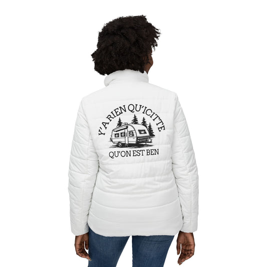 Cozy Women’s Puffer Jacket with Vintage Camper Design - Perfect for Fall Adventures - Crée_ation Nature DC