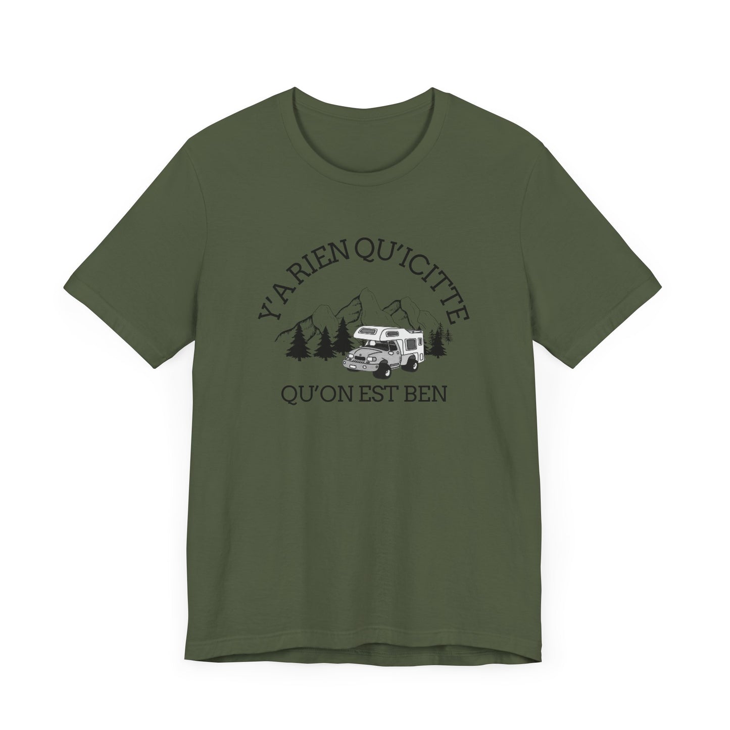 Adventure Spirit Unisex Short Sleeve Tee – 'Y'a Rien Qu'Icitte' Design-Crée_ation Nature DC
