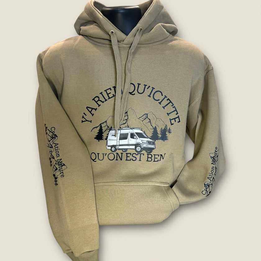 NOUVEAUTÉ !  Hoodies unisexe couleur Kaki  et Sable avec vanlife