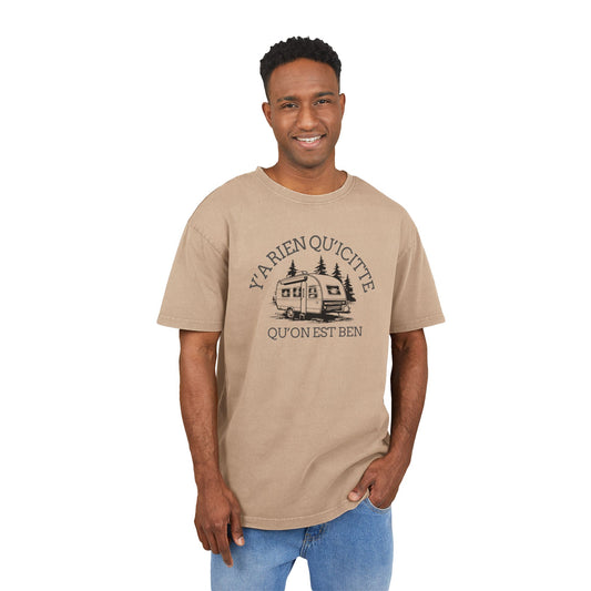 t-shirt délavé à l’acide -  Men's Acid Washed Oversized Tee - Vintage Camping Adventure Design - Crée_Ation Nature DC