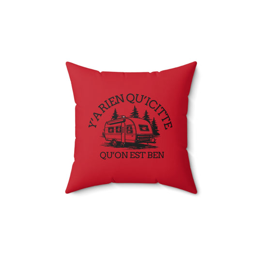 Cozy RV-Themed Square Pillow - 'Y'a Rien Qu'citte Qu'on Est Ben'-Crée_Ation Nature DC