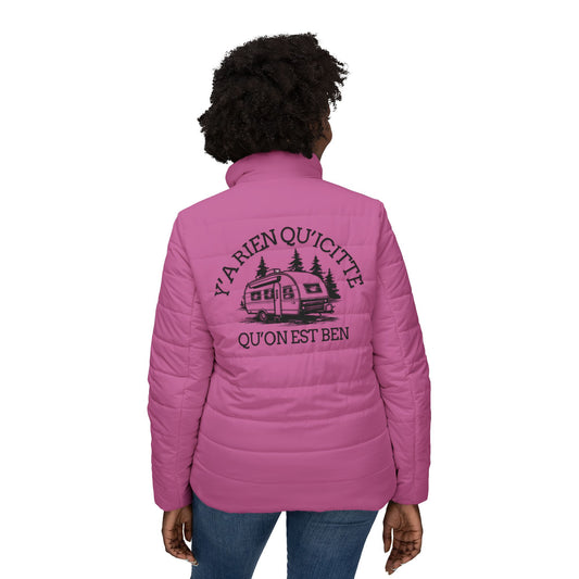 Cozy Women’s Puffer Jacket with Vintage Camper Design- Crée_Ation Nature DC