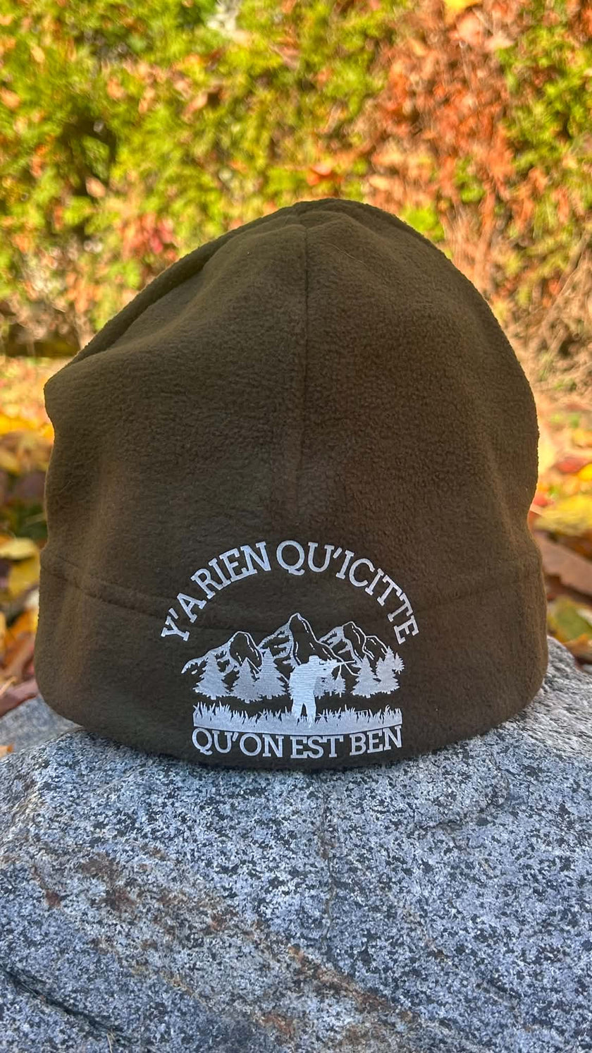 🌲 Tuque en polar vert kaki – Chasseur, Chasseuse, Montagne & Lac
