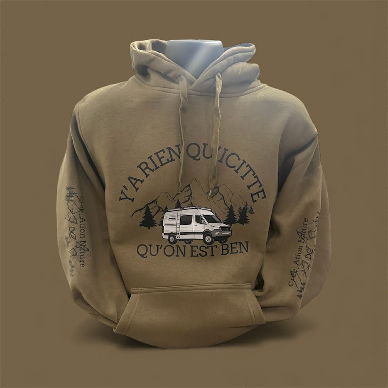 NOUVEAUTÉ !  Hoodies unisexe couleur Kaki  et Sable avec vanlife