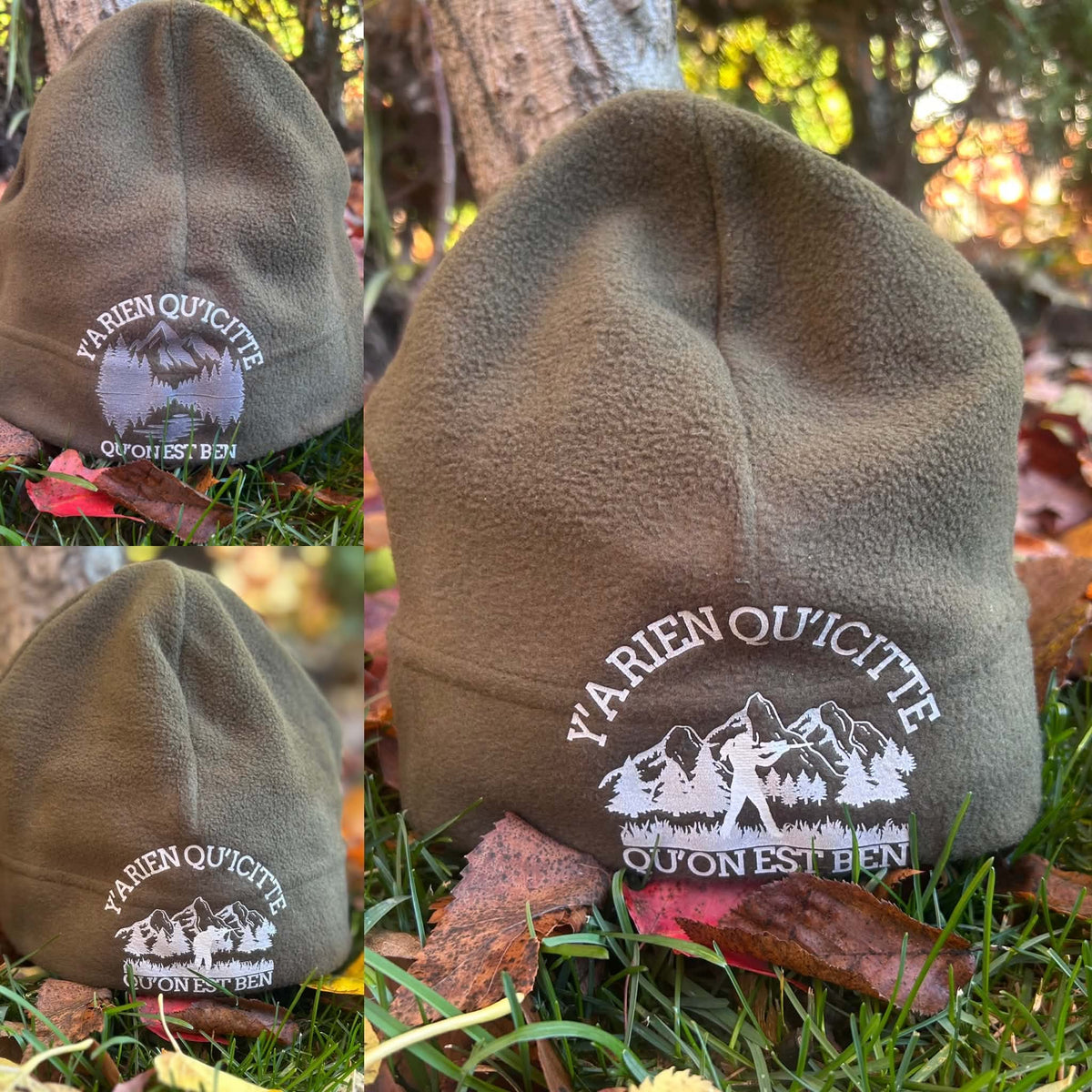 🌲 Tuque en polar vert kaki – Chasseur, Chasseuse, Montagne & Lac