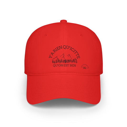 Red Low Profile Baseball Cap - Nature Inspired Design "Ya Rien Qu'Quitte Qu'On Est Ben" - Crée_ation Nature DC