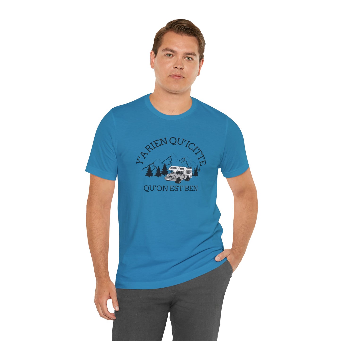Adventure Spirit Unisex Short Sleeve Tee – 'Y'a Rien Qu'Icitte' Design-Crée_ation Nature DC