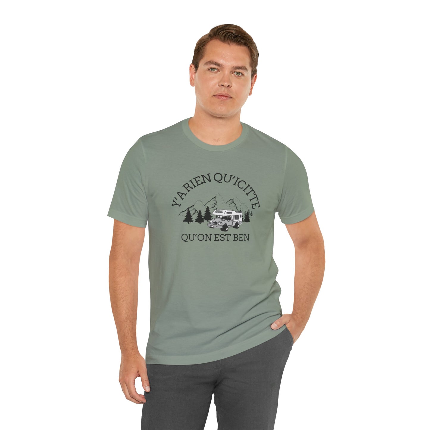 Adventure Spirit Unisex Short Sleeve Tee – 'Y'a Rien Qu'Icitte' Design-Crée_ation Nature DC