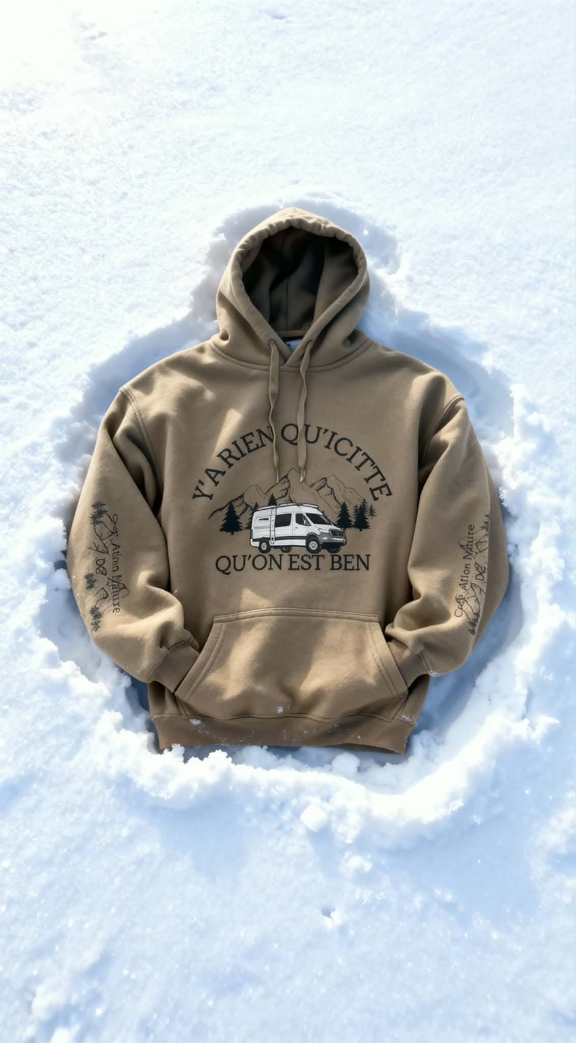 NOUVEAUTÉ !  Hoodies unisexe couleur Kaki  et Sable avec vanlife