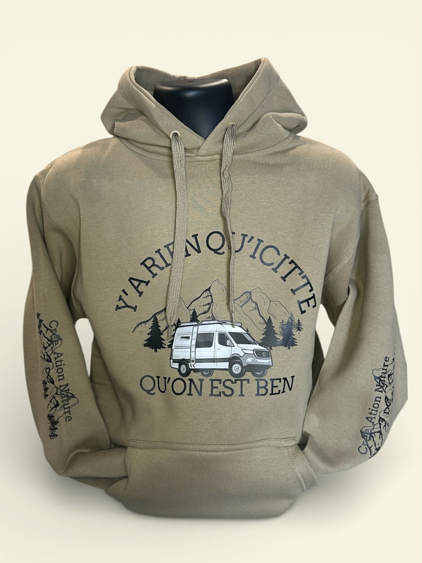 NOUVEAUTÉ !  Hoodies unisexe couleur Kaki  et Sable avec vanlife
