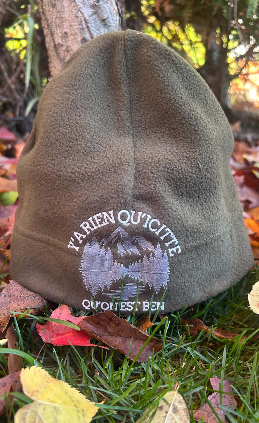 🌲 Tuque en polar vert kaki – Chasseur, Chasseuse, Montagne & Lac