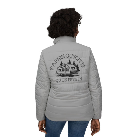 Cozy Women’s Puffer Jacket with Vintage Camper Design - Crée_ation Nature DC