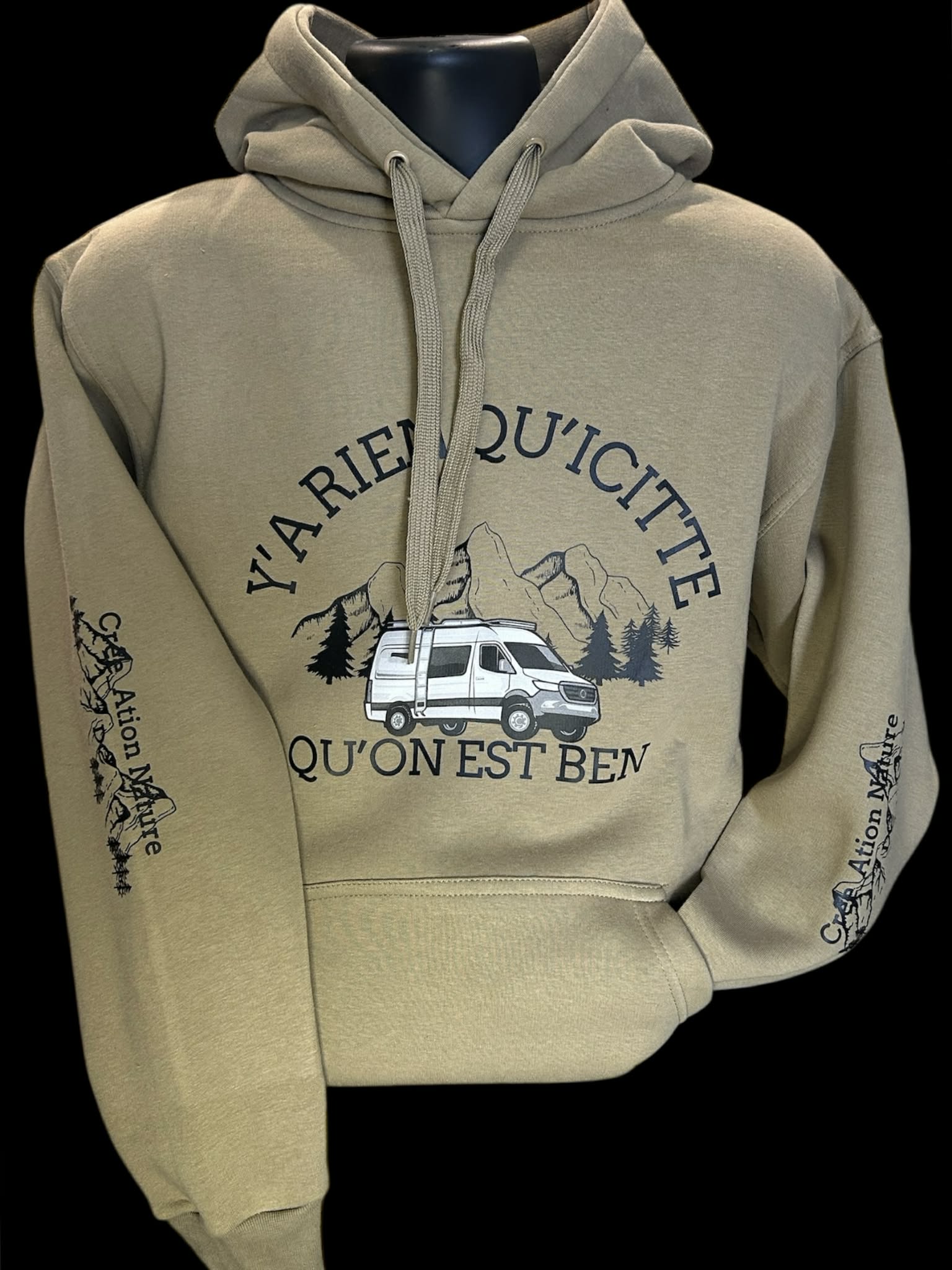 NOUVEAUTÉ !  Hoodies unisexe couleur Kaki  et Sable avec vanlife