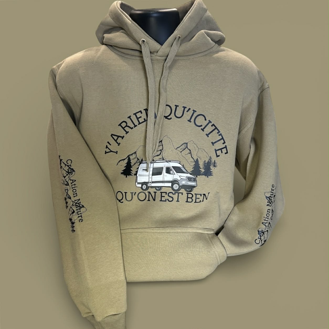 NOUVEAUTÉ !  Hoodies unisexe couleur Kaki  et Sable avec vanlife