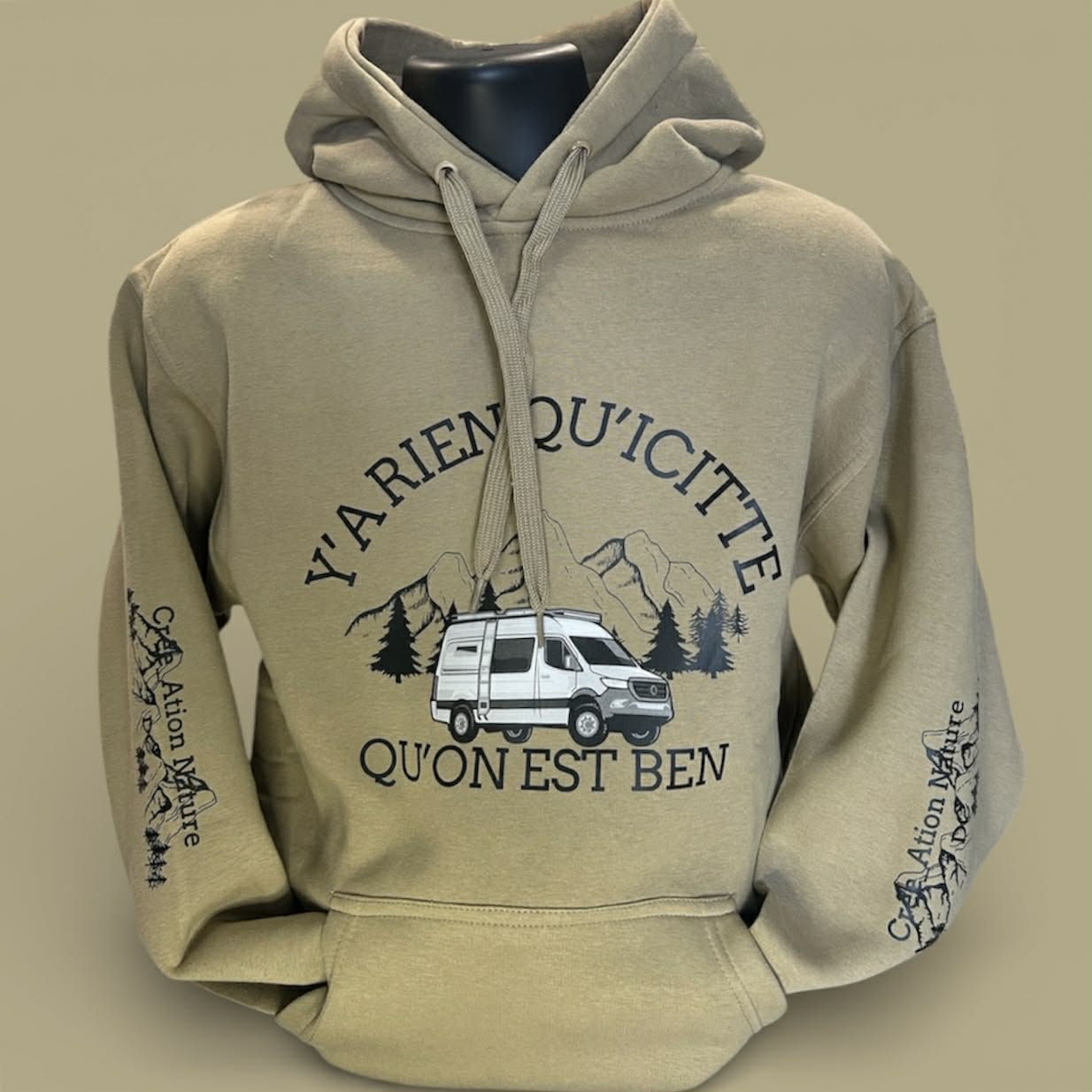 NOUVEAUTÉ !  Hoodies unisexe couleur Kaki  et Sable avec vanlife